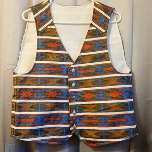 New Southwestern Western Flannel Vest men M Blue Red White Full button up Lined